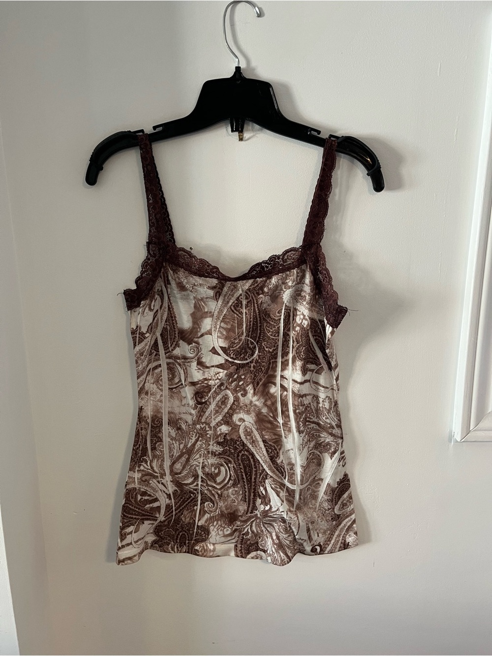 Women's Y2K Brown Paisley Lace-Trim Camisole Top - Size Small